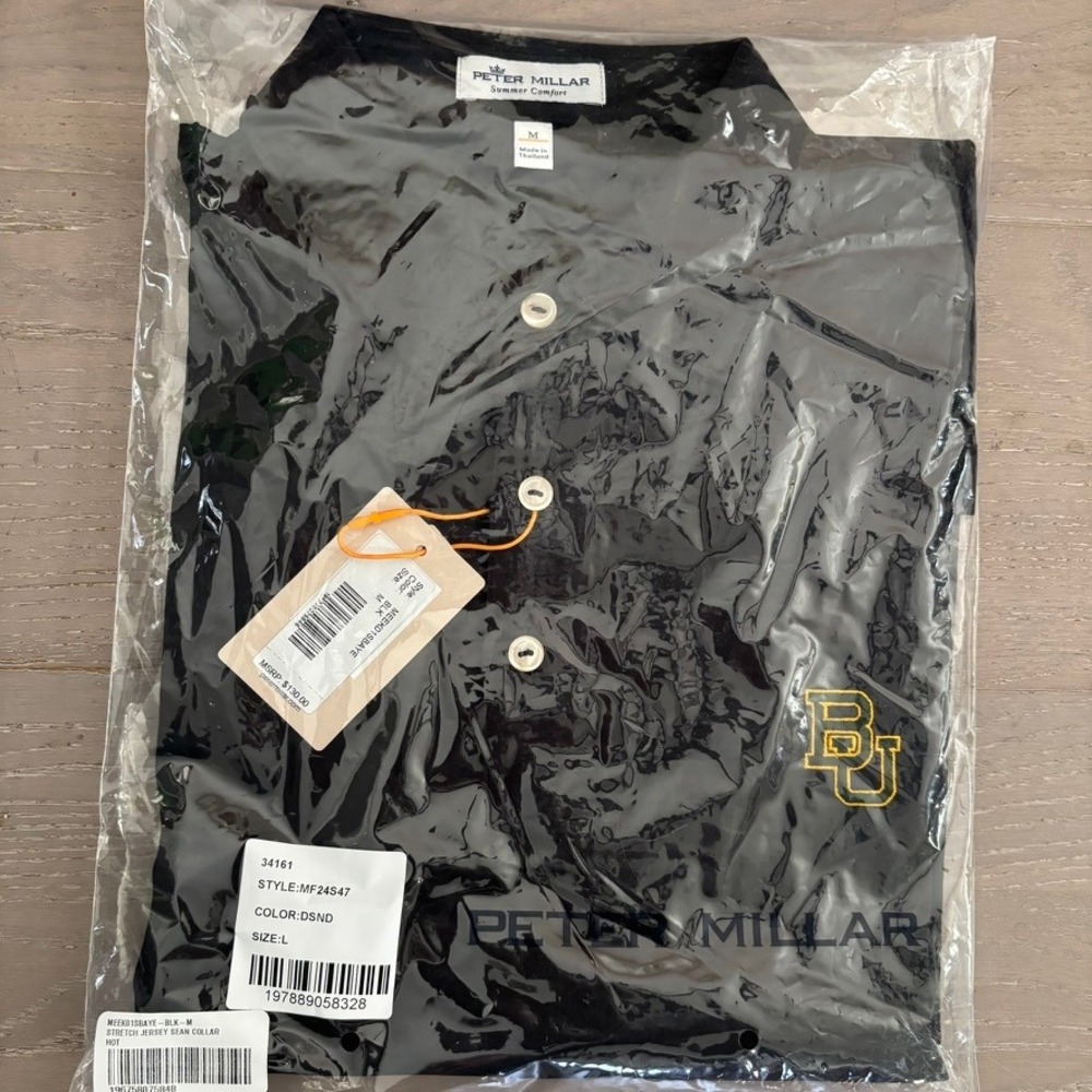 Peter Millar Summer‎ Comfort Polo Sz M Black Baylor University Bears